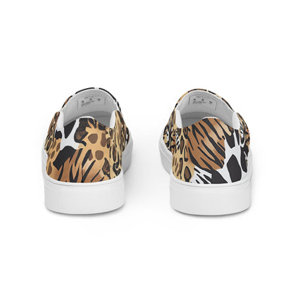 Animals Camouflage slip-on sneakers inspired by MGS, featuring a mix of wild animal prints for a distinctive tactical aesthetic.