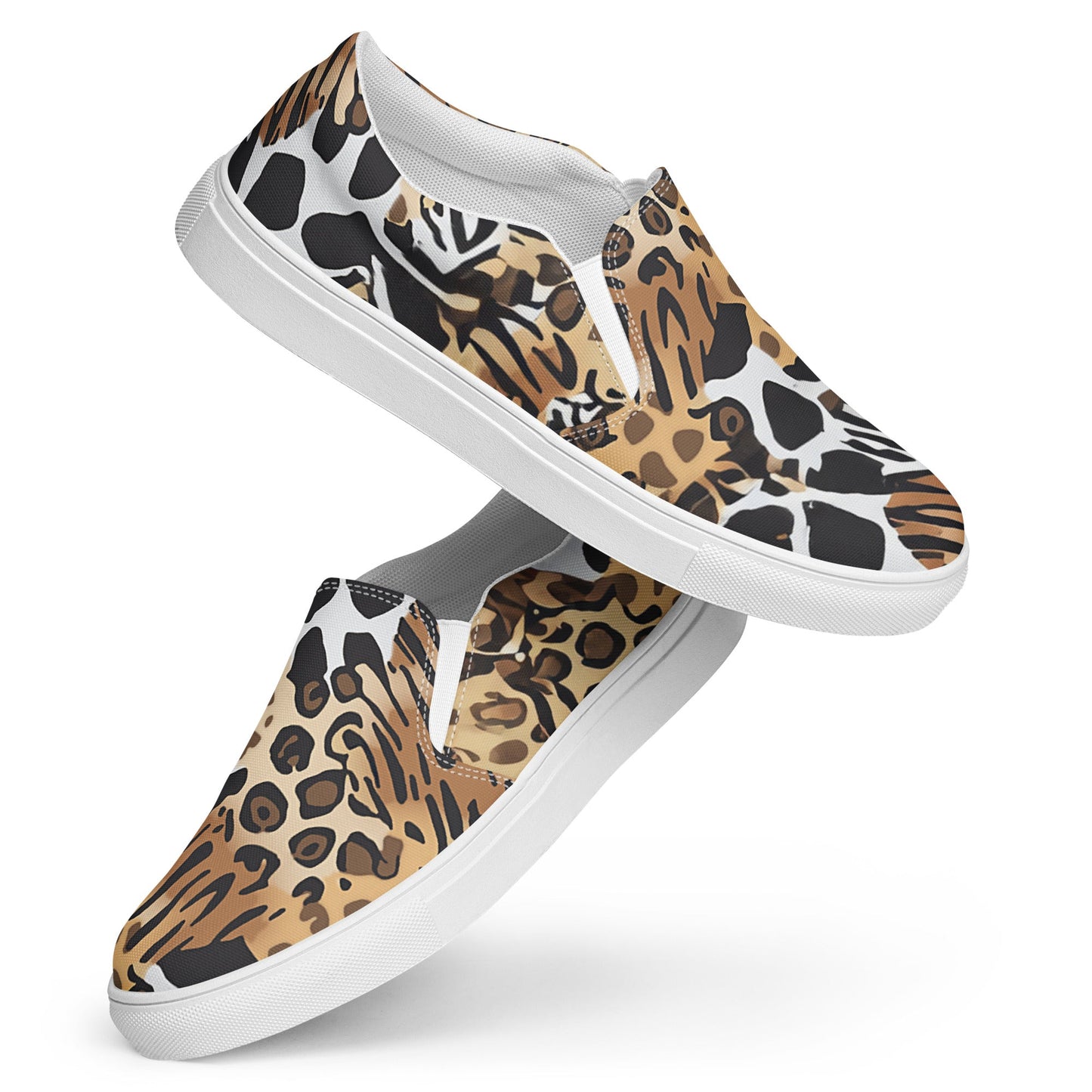 Animals Camouflage slip-on sneakers inspired by MGS, featuring a mix of wild animal prints for a distinctive tactical aesthetic.