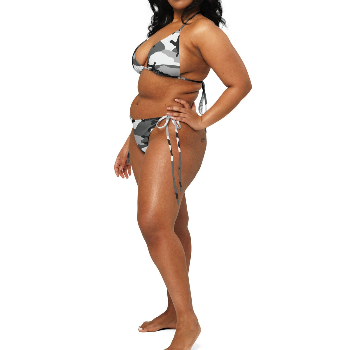 M81 Urban Camo String Bikini Set on-model view, square crop below eyes — gallery view 08 [white-model-crop]