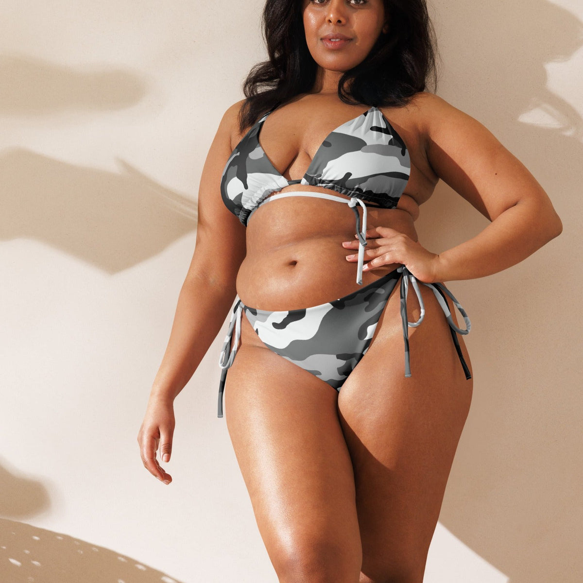 M81 Urban Camo String Bikini Set on-model view, square crop below eyes — gallery view 13 [white-model-crop]