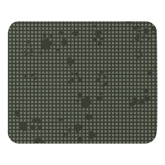 Desert Night Camo mouse pad in olive grid, flat view showing square grid and dark blotches
