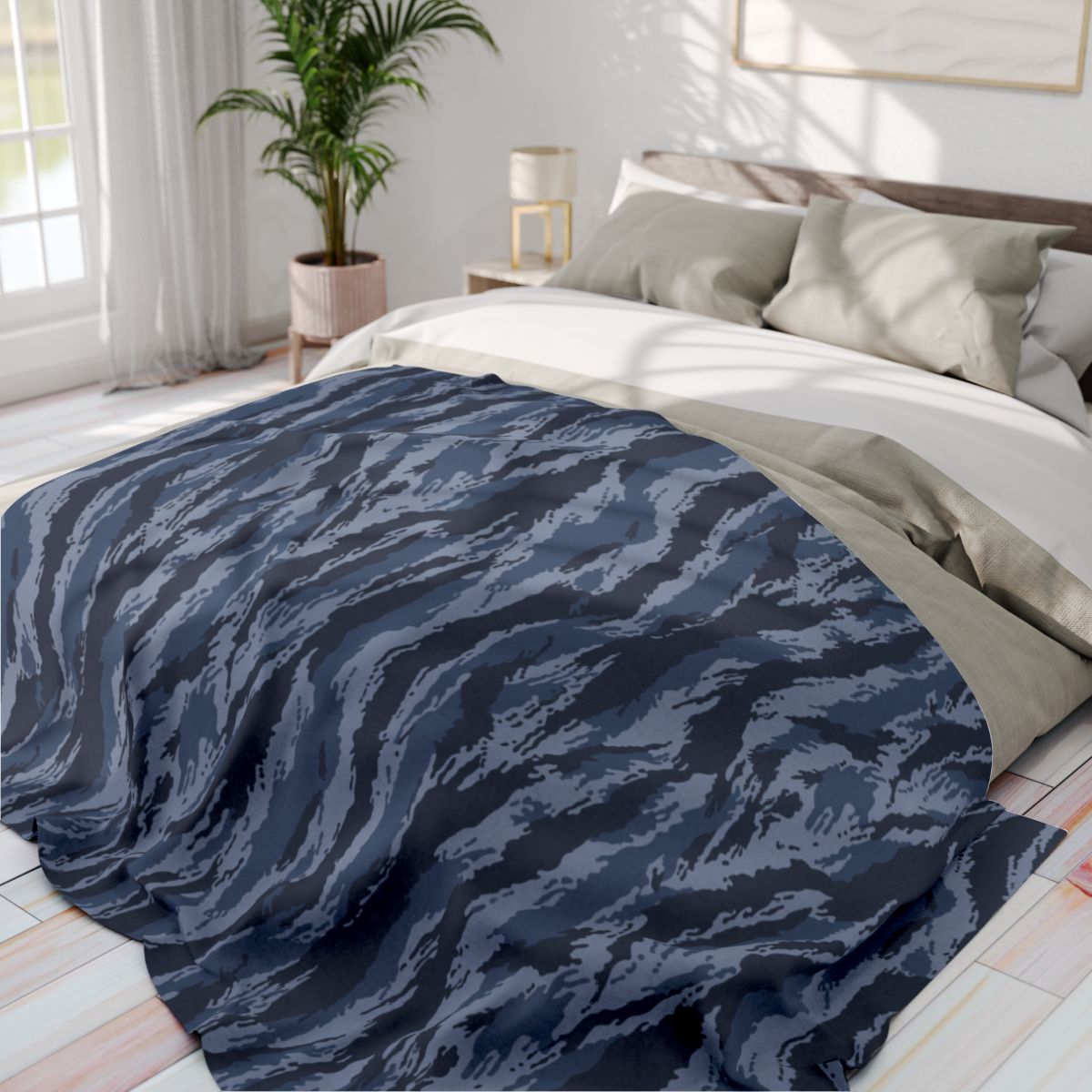 Kamysh Blue Camo Arctic Fleece Blanket - Room view 3