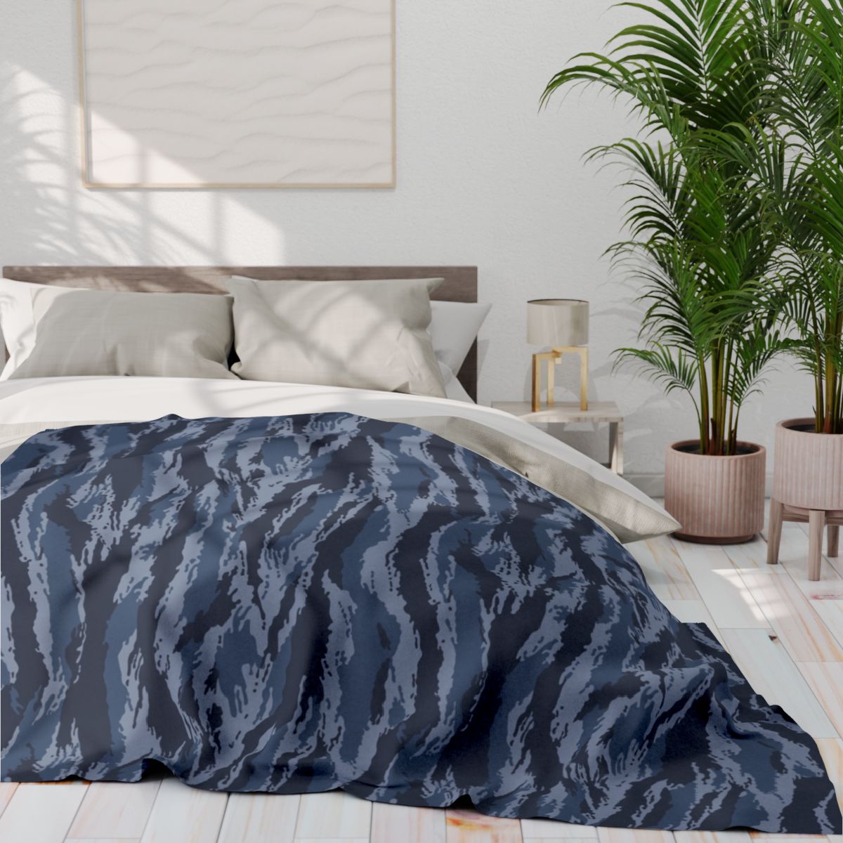 Kamysh Blue Camo Arctic Fleece Blanket - Room view 2