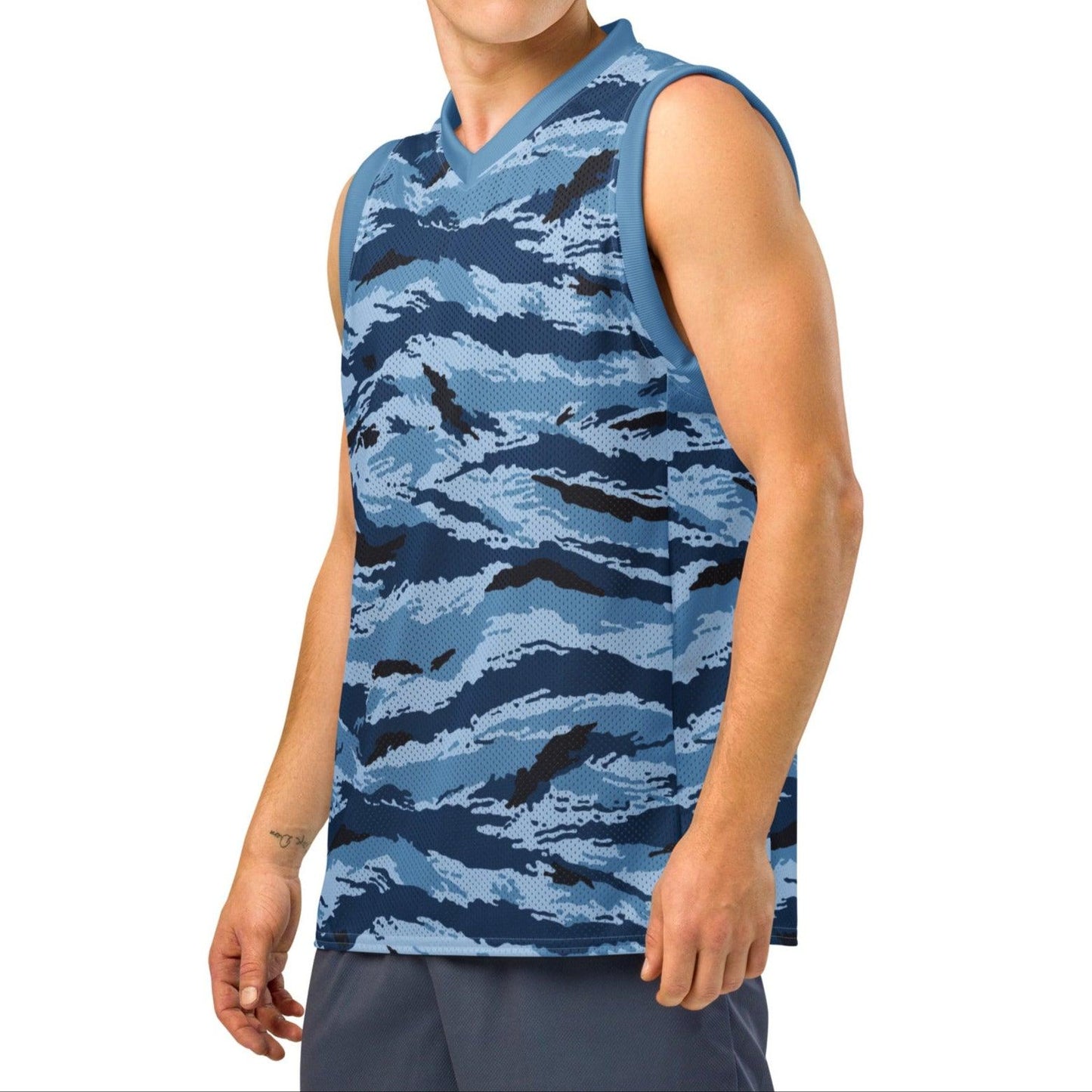 Kamysh Blue Camo Basketball Jersey _ Concealing Coloration.