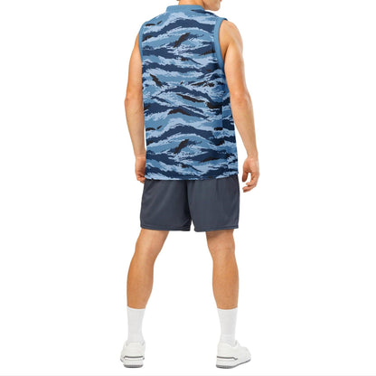 Kamysh Blue Camo Basketball Jersey _ Concealing Coloration.