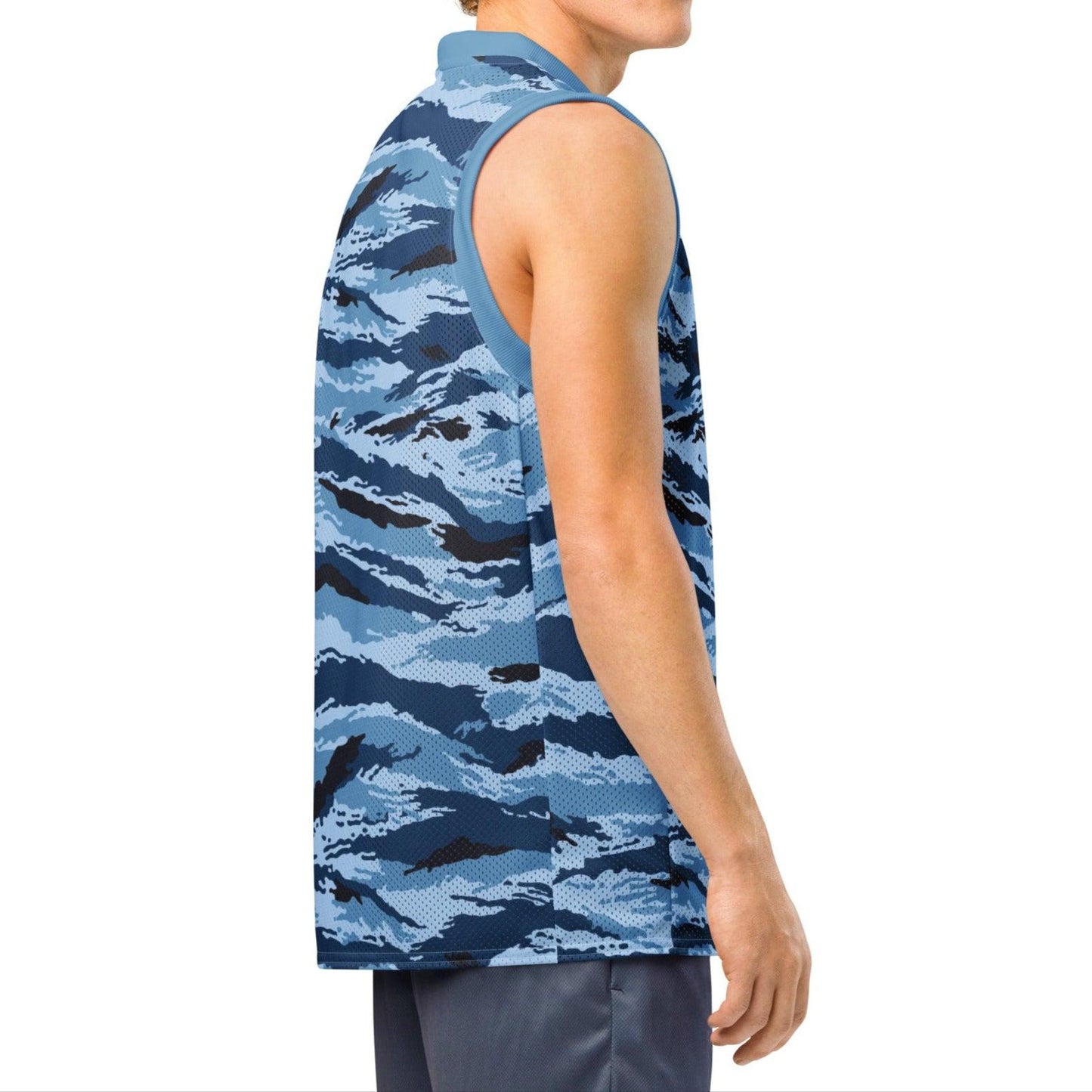 Kamysh Blue Camo Basketball Jersey _ Concealing Coloration.