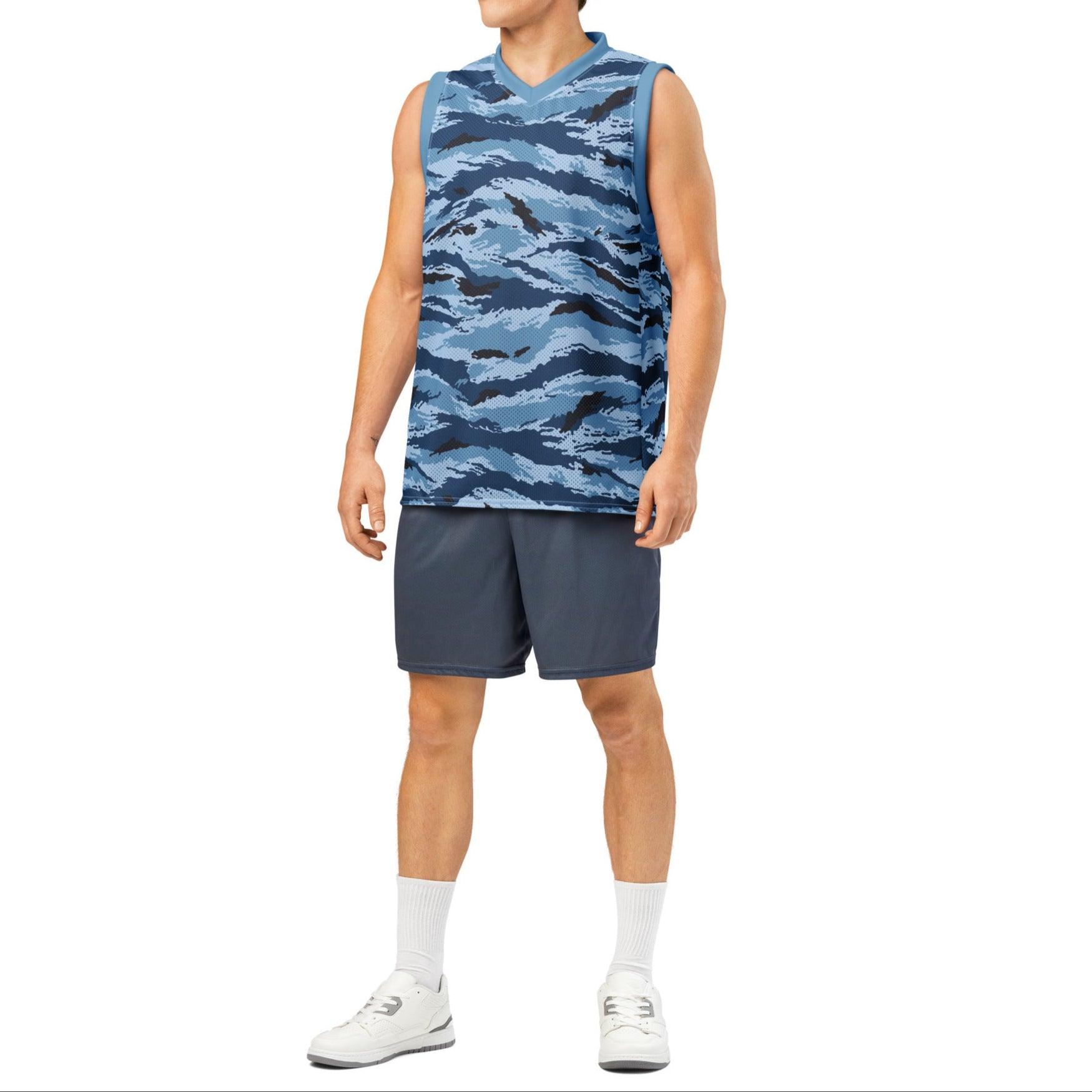 Kamysh Blue Camo Basketball Jersey _ Concealing Coloration.