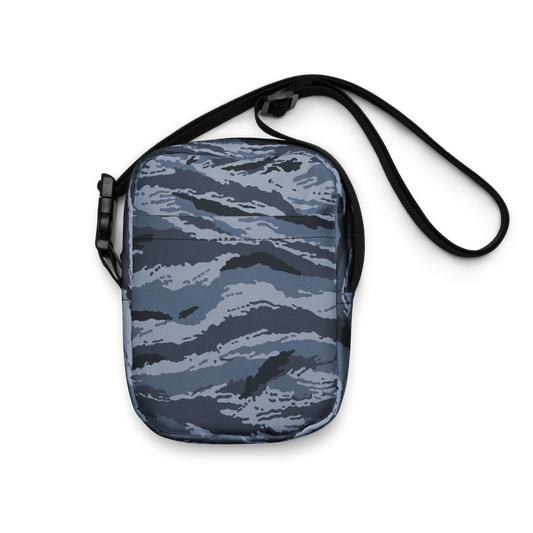 Kamysh Blue Camo Crossbody Bag, front view.