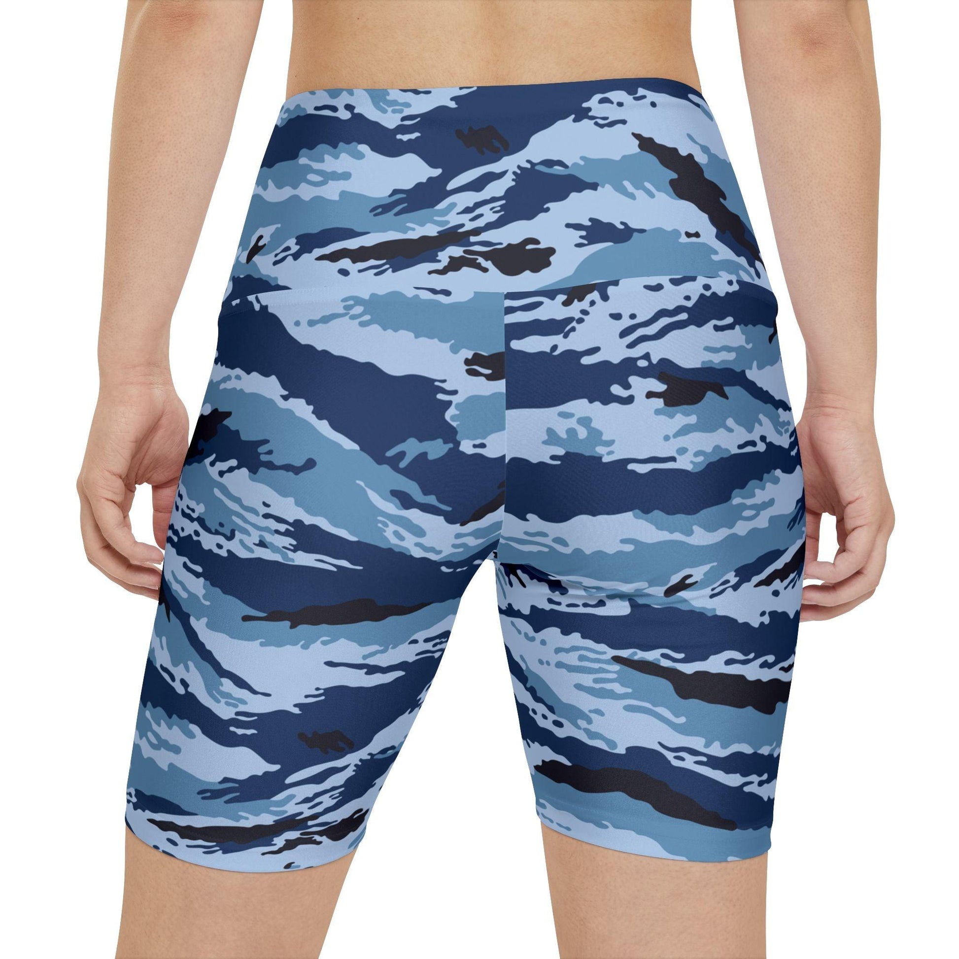 Kamysh Blue Camo High-Rise Bike Shorts _ Concealing Coloration.