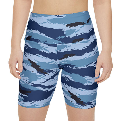 Kamysh Blue Camo High-Rise Bike Shorts _ Concealing Coloration.