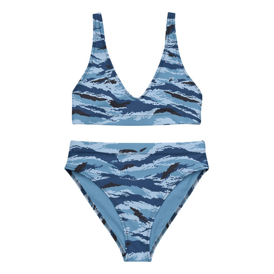 Kamysh Blue Camo High-Waisted Bikini Set _ Concealing Coloration.