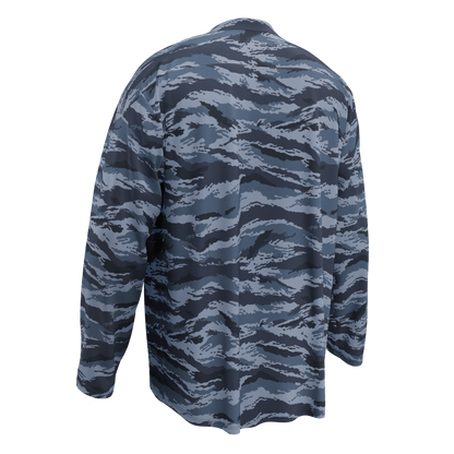 Kamysh Blue Camo Hockey Jersey, back view.