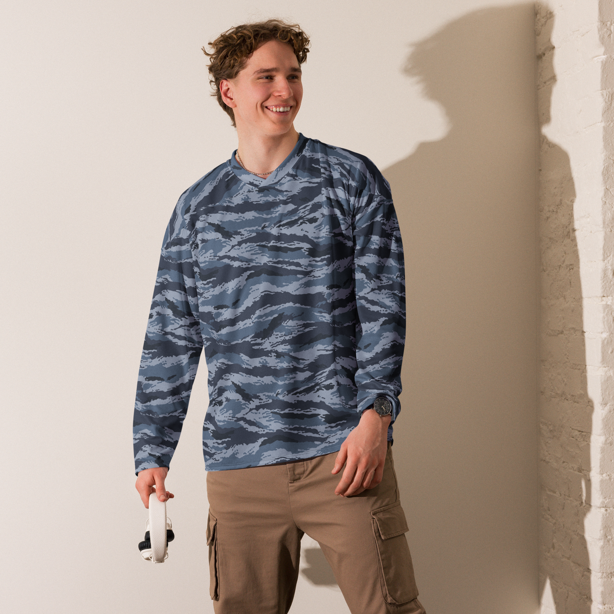 Kamysh Blue Camo Hockey Jersey, front view.