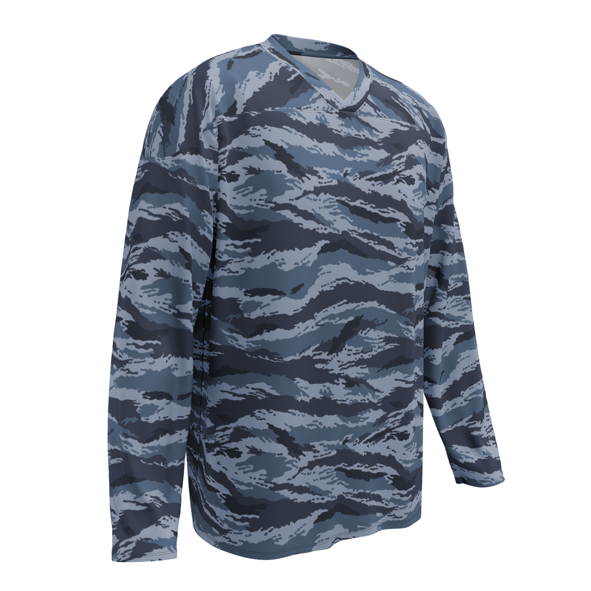 Kamysh Blue Camo Hockey Jersey, front view.