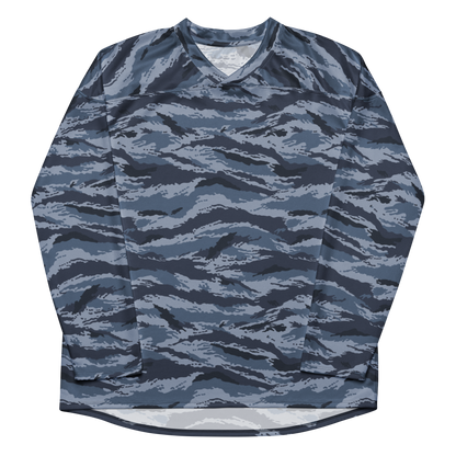 Kamysh Blue Camo Hockey Jersey, front view.