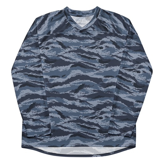 Kamysh Blue Camo Hockey Jersey, front view.