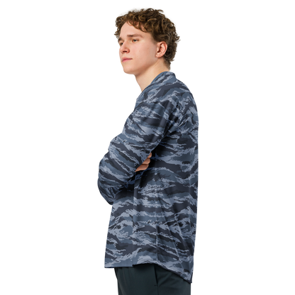 Kamysh Blue Camo Hockey Jersey, left view.