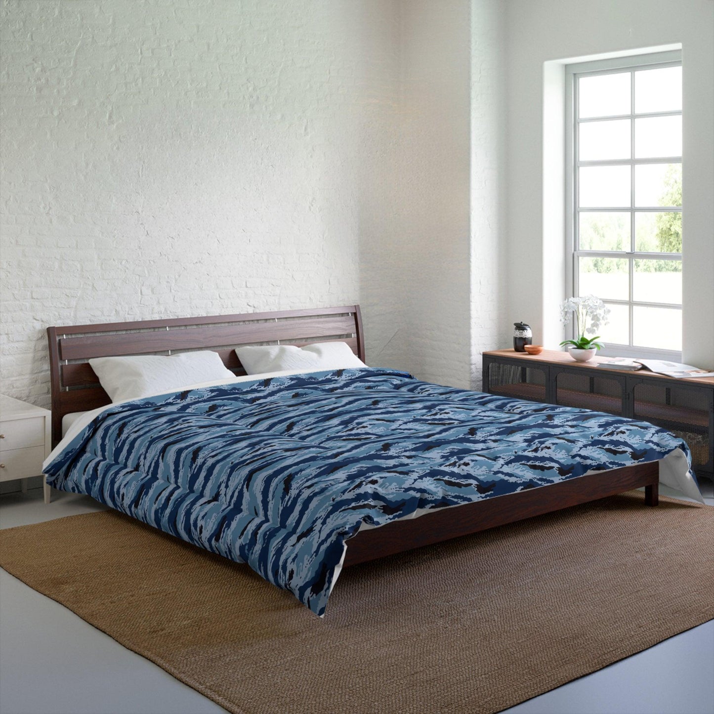 Kamysh Blue Camo King Bed Comforter _ Concealing Coloration.