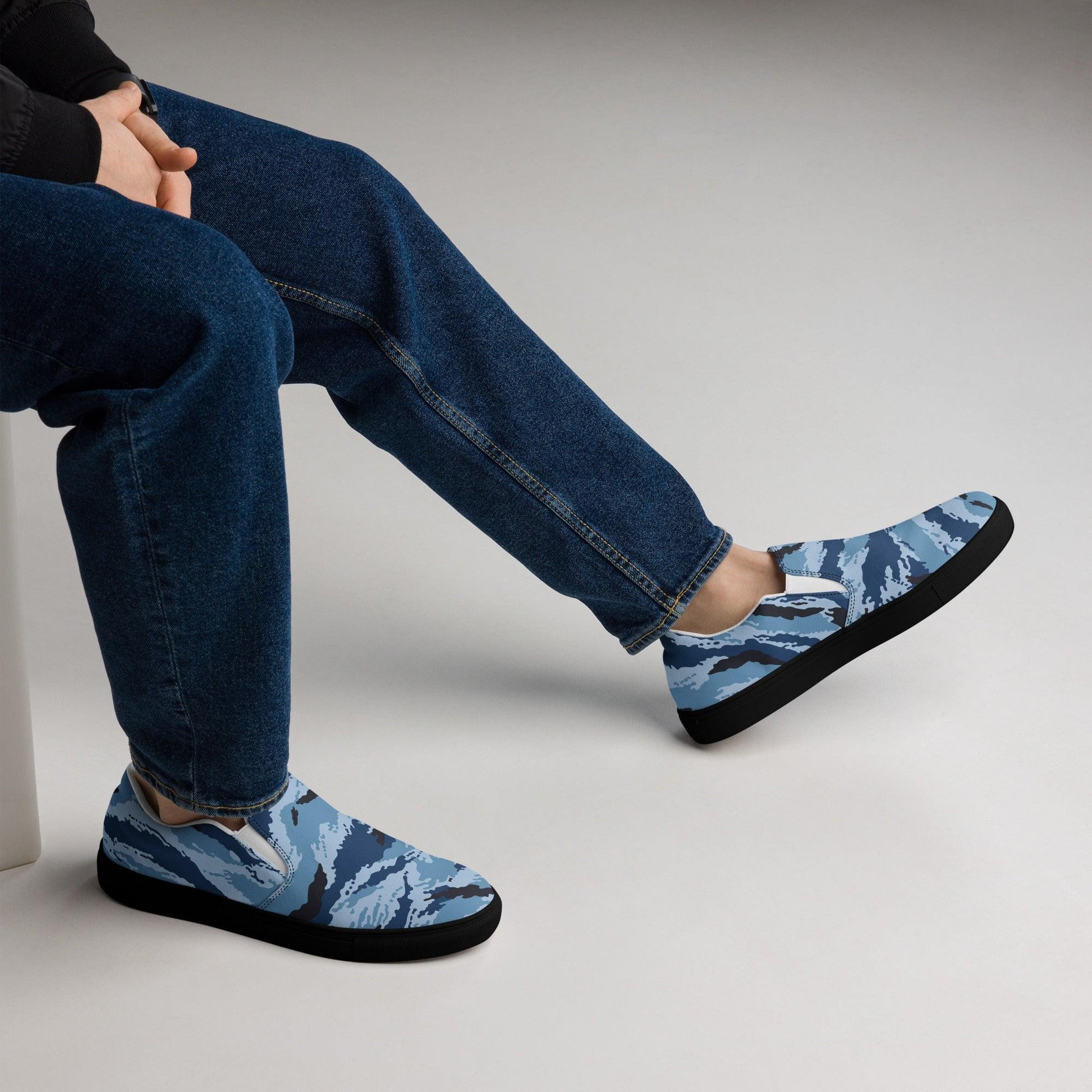 Kamysh Blue Camo Men’s Slip-On Sneaker _ Concealing Coloration.