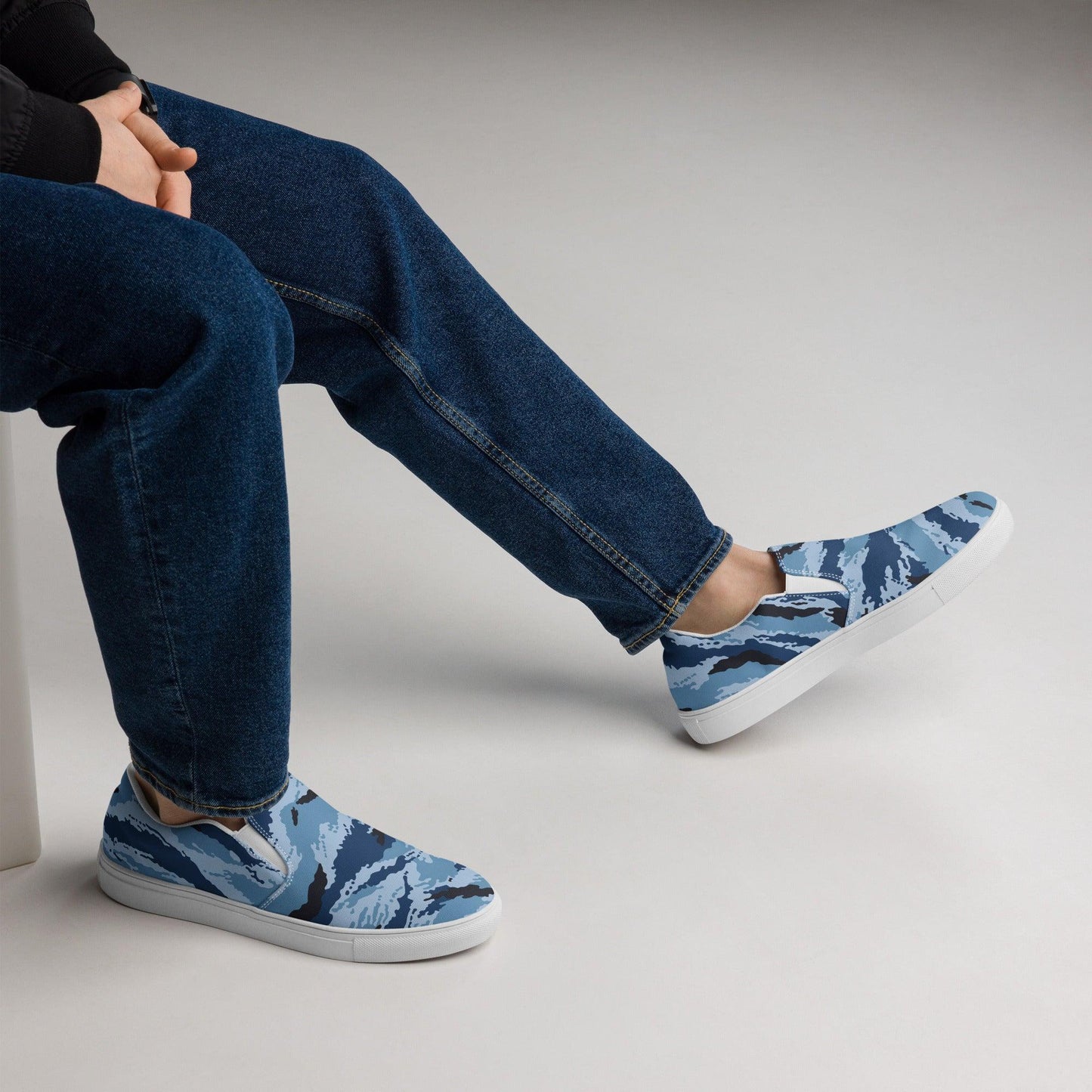 Kamysh Blue Camo Men’s Slip-On Sneaker _ Concealing Coloration.