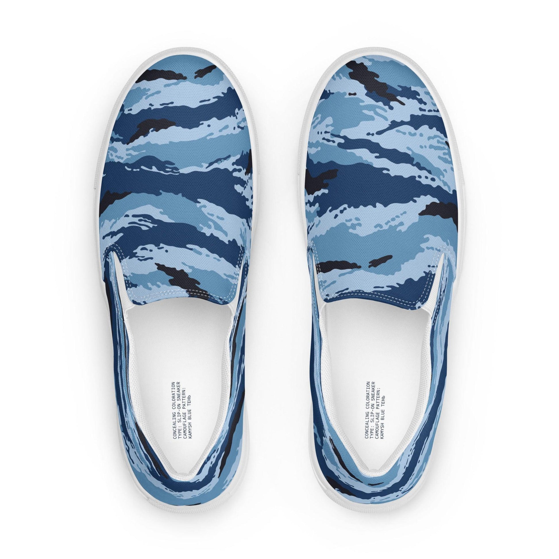 Kamysh Blue Camo Men’s Slip-On Sneaker _ Concealing Coloration.