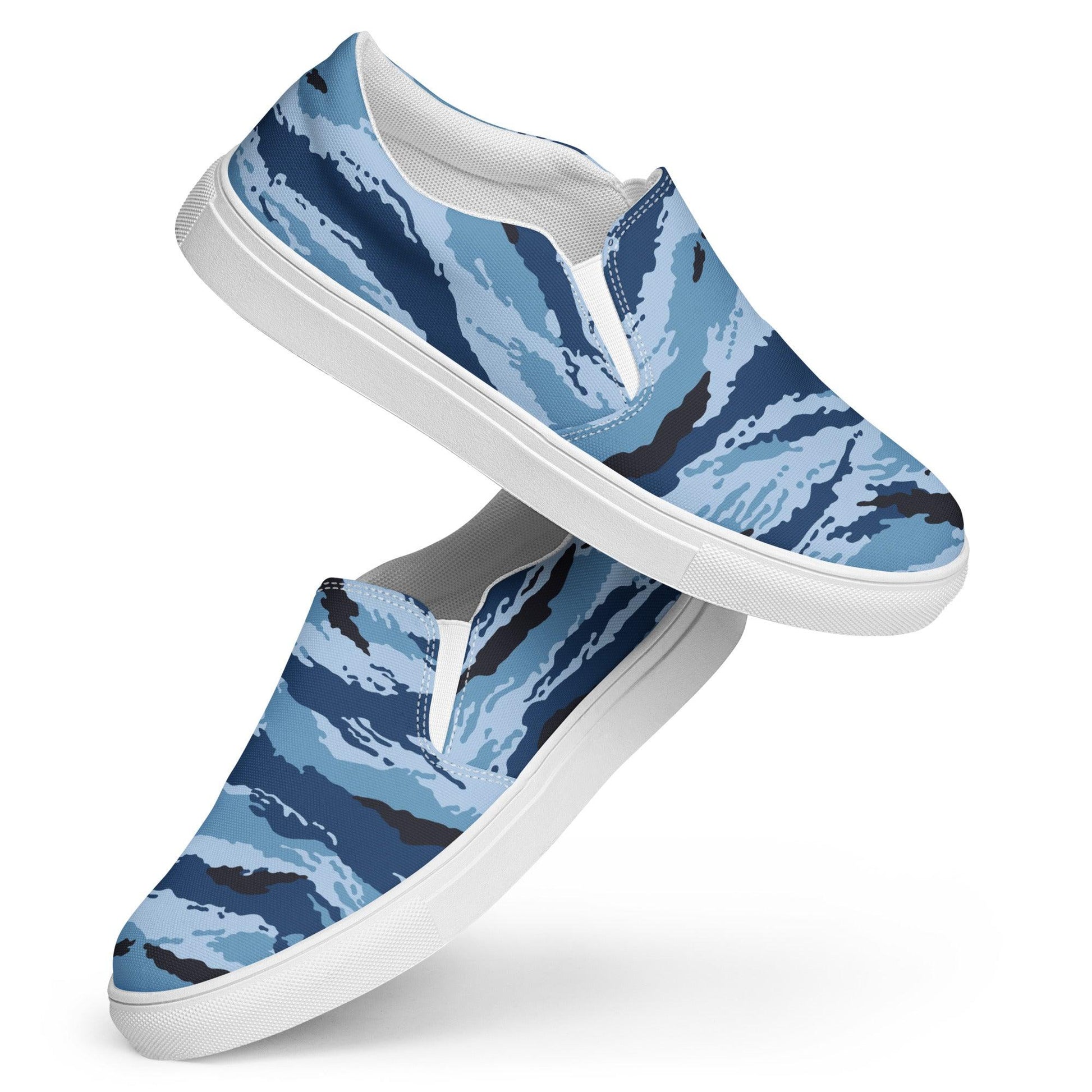 Kamysh Blue Camo Men’s Slip-On Sneaker _ Concealing Coloration.