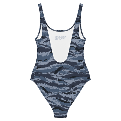 Kamysh Blue Camo One-Piece Swimsuit, back view.
