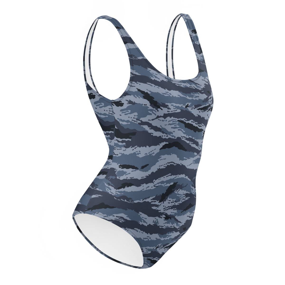 Kamysh Blue Camo One-Piece Swimsuit, right view.
