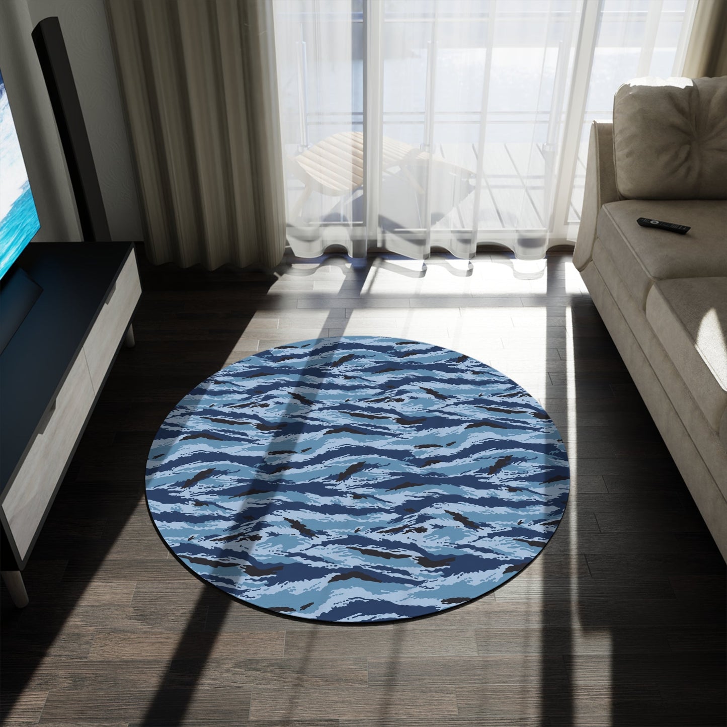 Kamysh Blue Camo Round Rug _ Concealing Coloration.