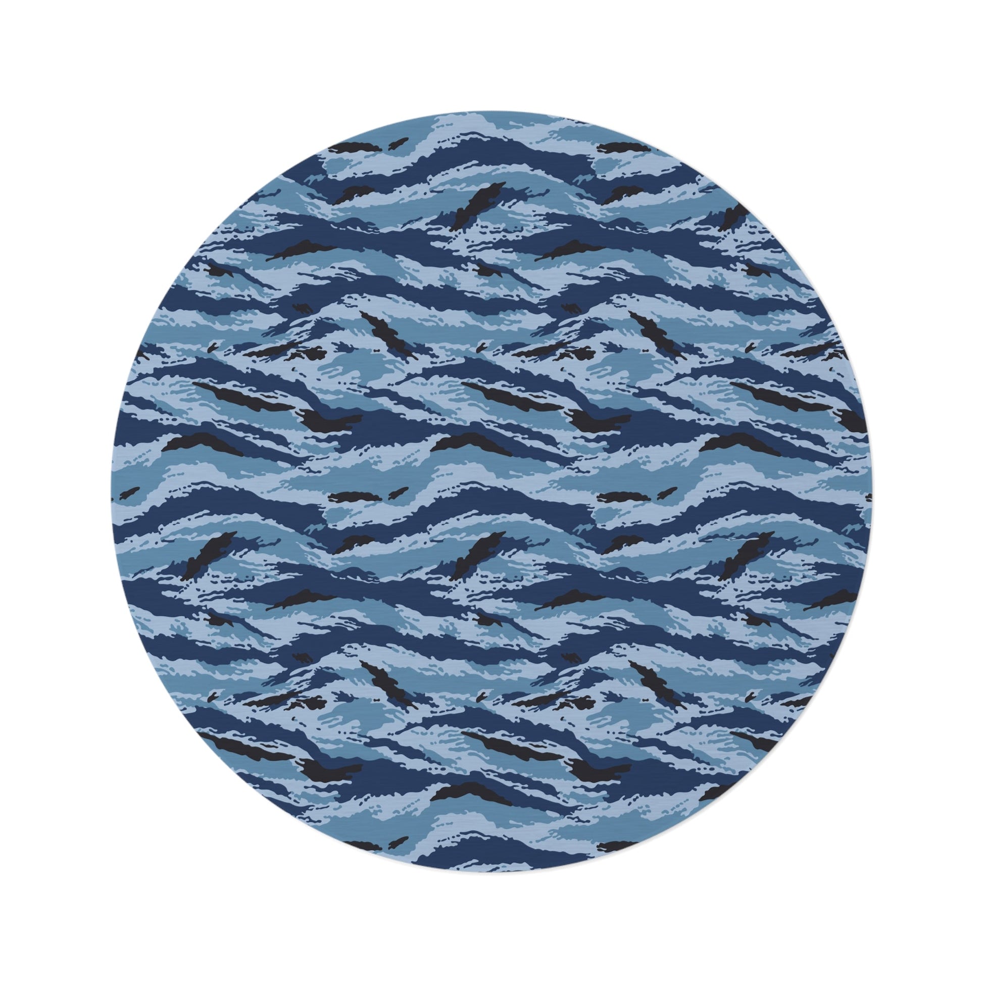 Kamysh Blue Camo Round Rug _ Concealing Coloration.