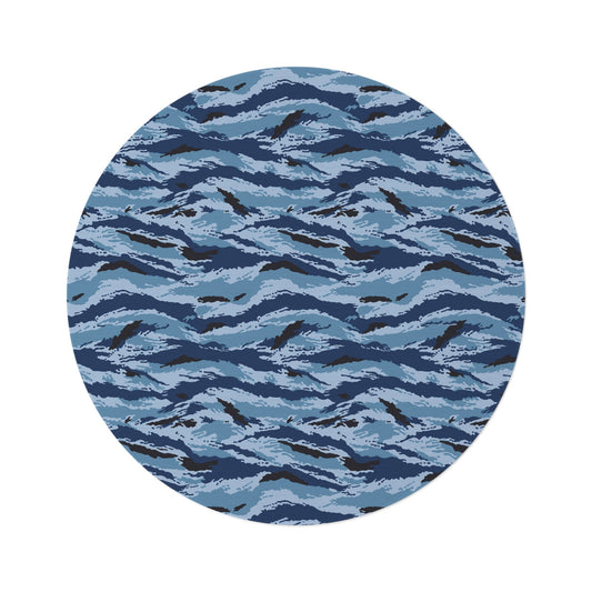 Kamysh Blue Camo Round Rug _ Concealing Coloration.