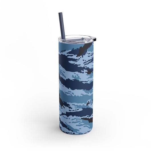 Kamysh Blue Camo Skinny 20oz Tumbler with Straw _ Concealing Coloration