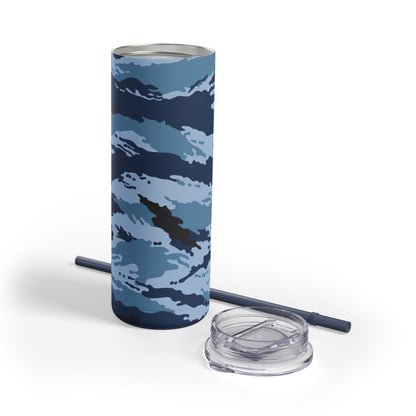 Kamysh Blue Camo Skinny 20oz Tumbler with Straw _ Concealing Coloration