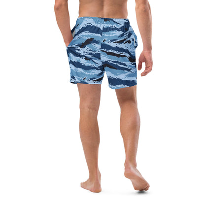 Kamysh Blue Camo Swim Trunks _ Concealing Coloration