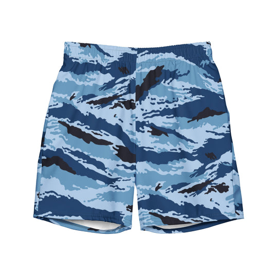 Kamysh Blue Camo Swim Trunks _ Concealing Coloration