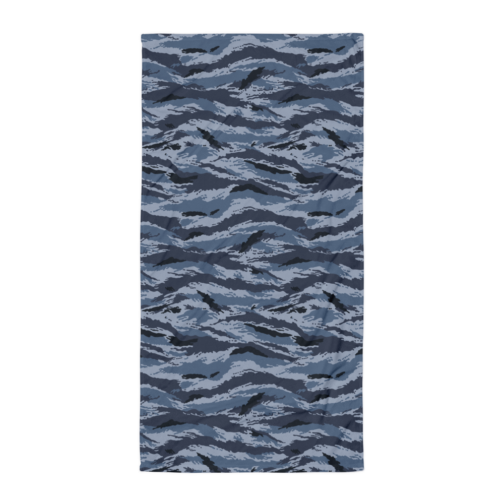 Kamysh Blue Camo Towel bath towel, flat view.