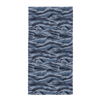 Kamysh Blue Camo Towel bath towel, flat view.