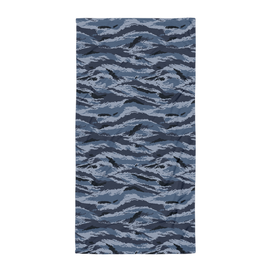 Kamysh Blue Camo Towel bath towel, flat view.