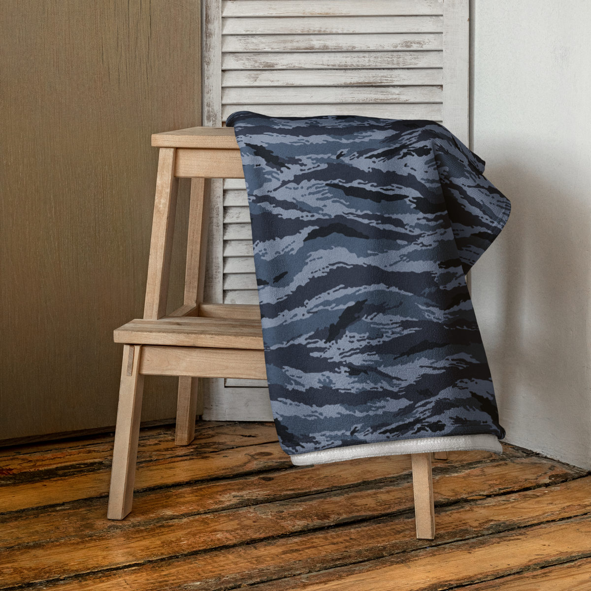 Kamysh Blue Camo Towel bath towel, front view.