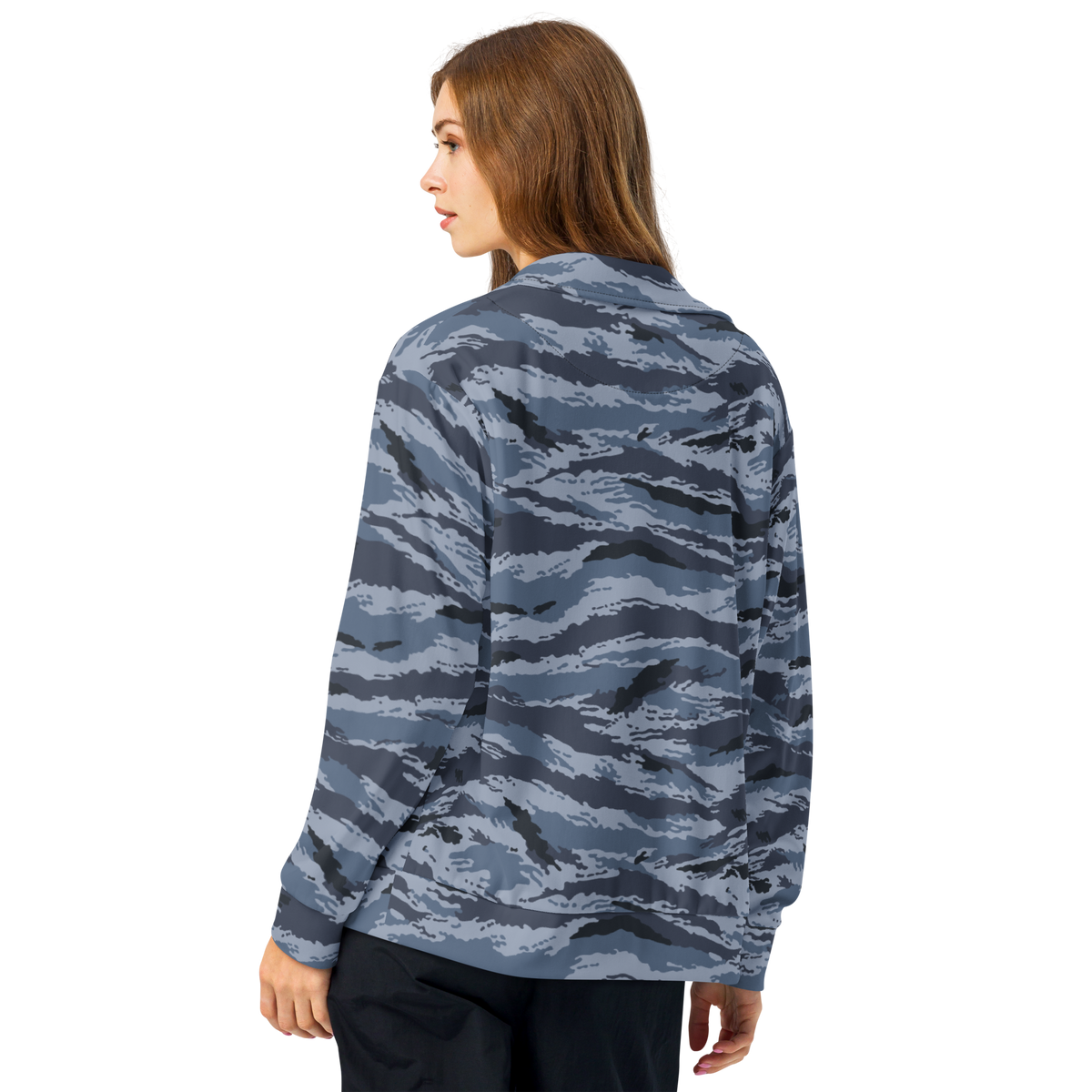 Kamysh Blue Camo Track Jacket, back view.
