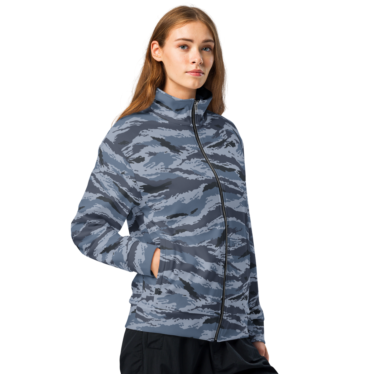 Kamysh Blue Camo Track Jacket, front view.