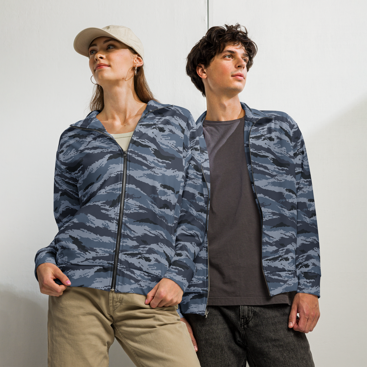 Kamysh Blue Camo Track Jacket, front view.