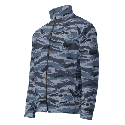 Kamysh Blue Camo Track Jacket, front view.