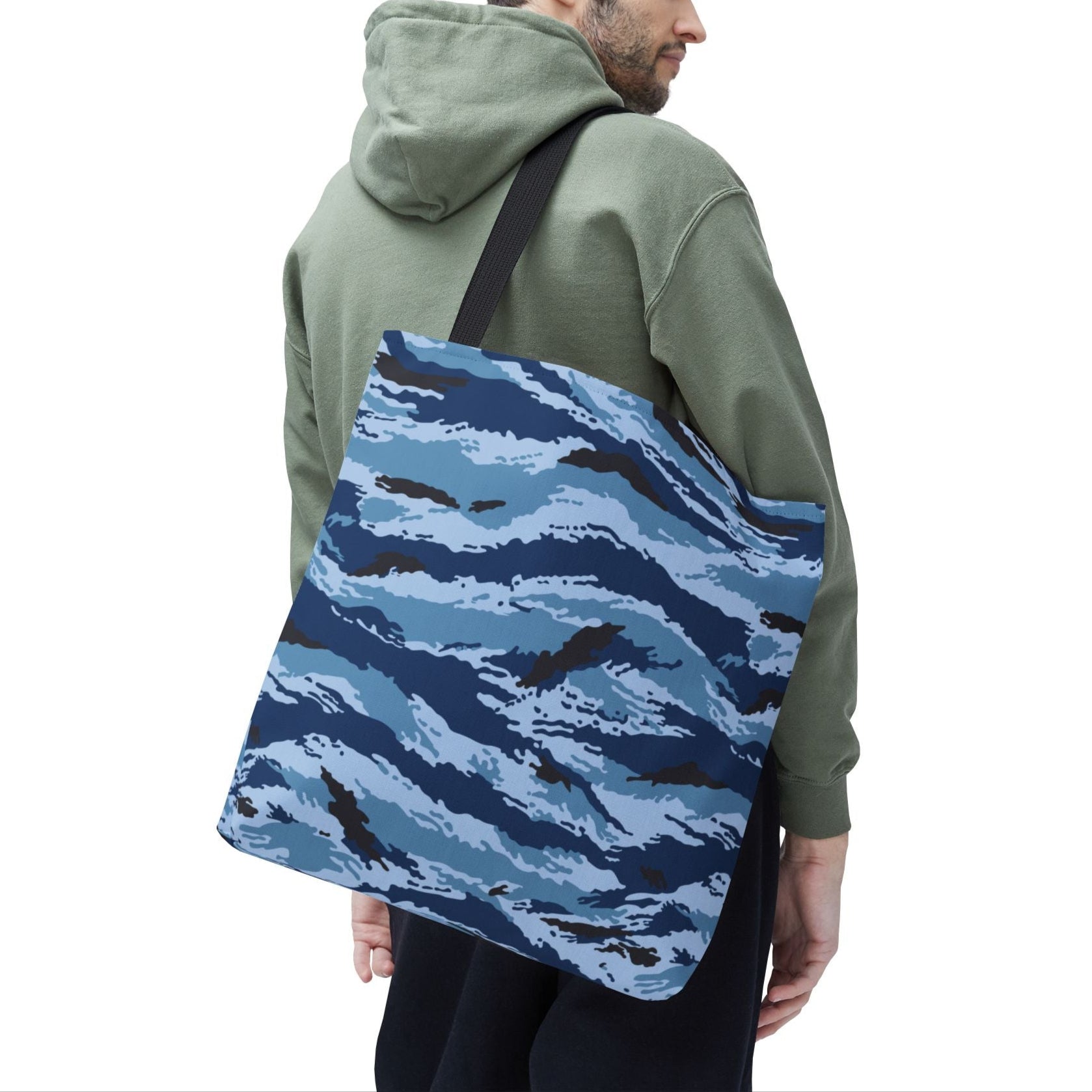 Kamysh Blue Camo Vertical Tote Bag _ Concealing Coloration.