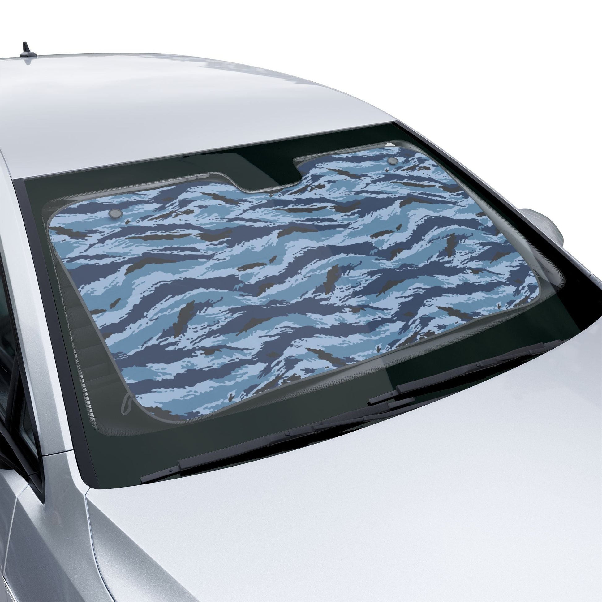 Kamysh Blue Camo Windshield Sunshade _ Concealing Coloration.