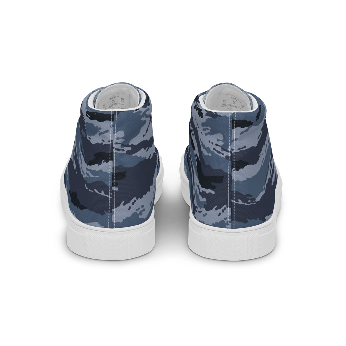 Kamysh Blue Camo Women’s Sneaker Hi, back view.