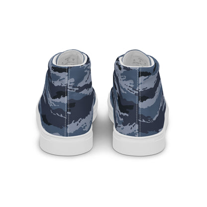 Kamysh Blue Camo Women’s Sneaker Hi, back view.