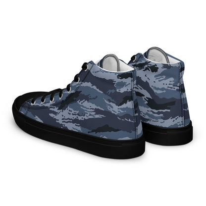 Kamysh Blue Camo Women’s Sneaker Hi, back view.