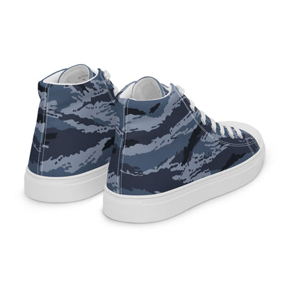Kamysh Blue Camo Women’s Sneaker Hi, back view.