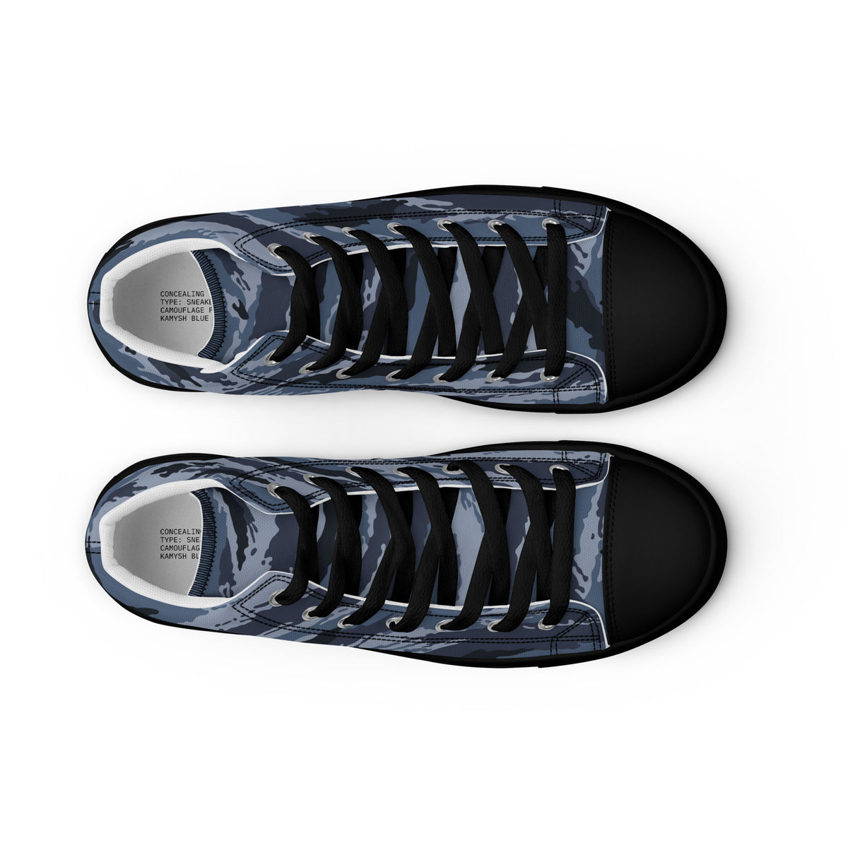 Kamysh Blue Camo Women’s Sneaker Hi, front view.